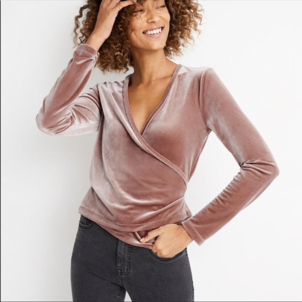 MADEWELL VELVET WRAP LONG SLEEVE SHIRT IN SZ XXS